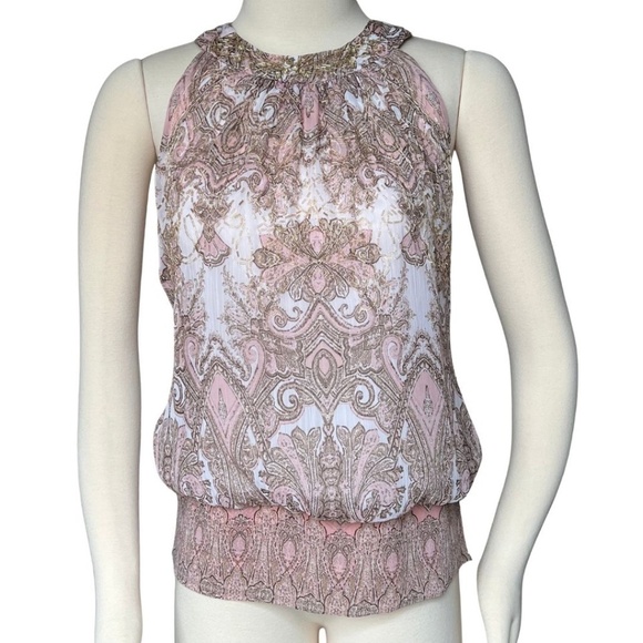 Cache Pink And Gold Paisley Blouson Style Halter Top Size Medium - Picture 7 of 7